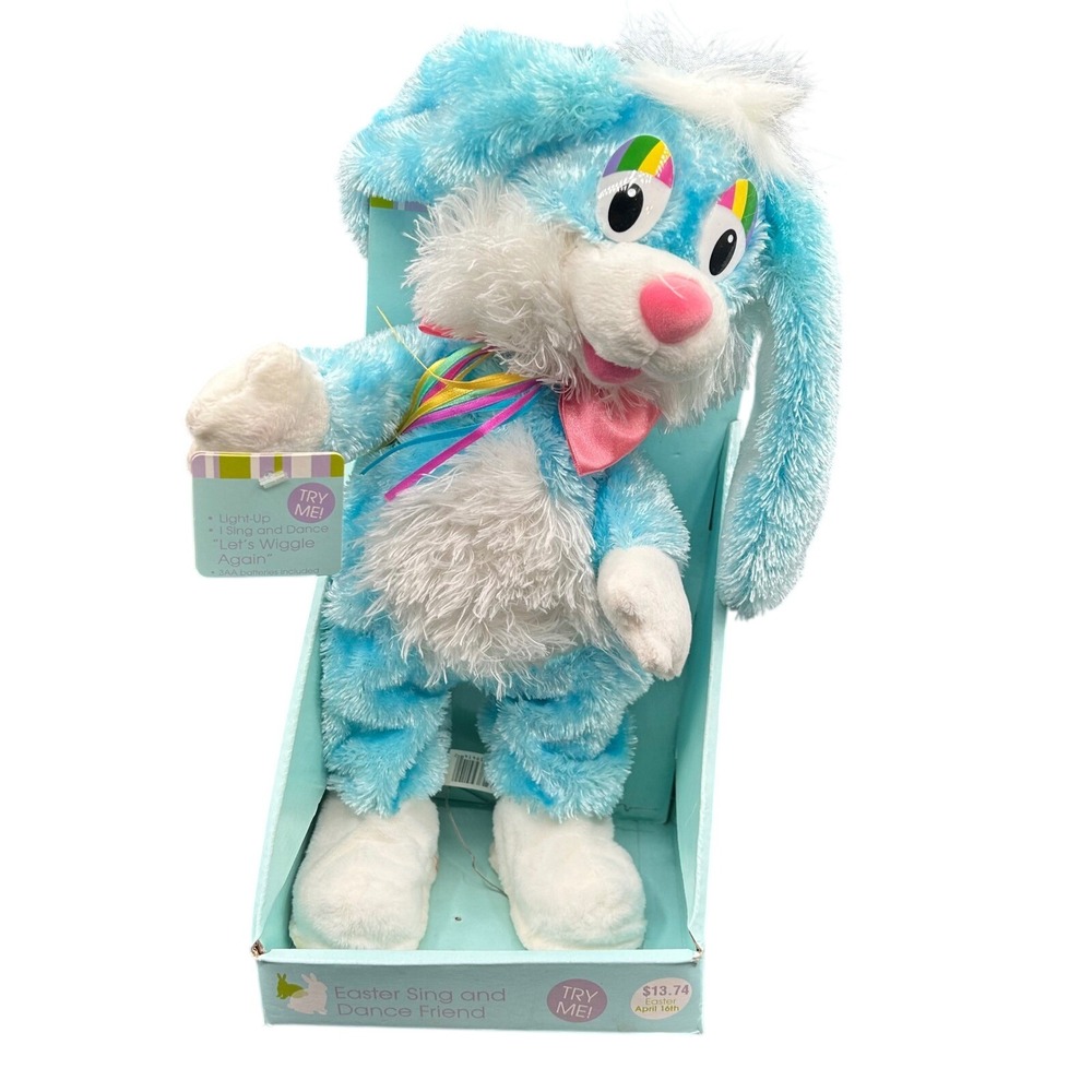 DanDee Easter Sing and Dance Friend Blue Bunny Plush Rainbow Eyes Non-Working